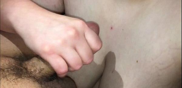  Big tits girl get naked showing off her 48DDD tits then start jacking off her sister boyfriend using her spit shooting his cum all over her huge tits and nipples